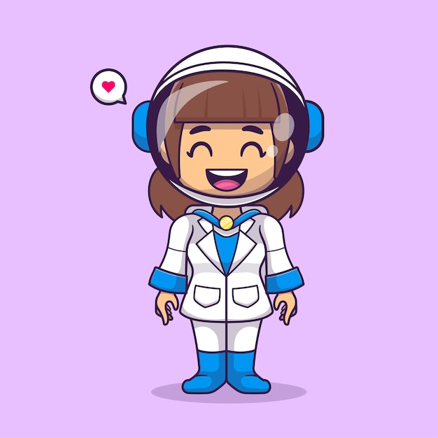 Free vector cute woman astronaut standing cartoon vector icon illustration science technology icon isolated