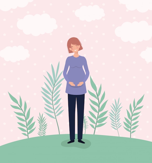 Free vector cute woman pregnancy in the landscape