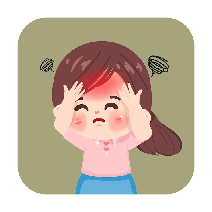 무료 Vector 귀여운 여자 병의 증상 두통을 가진 만화 아이