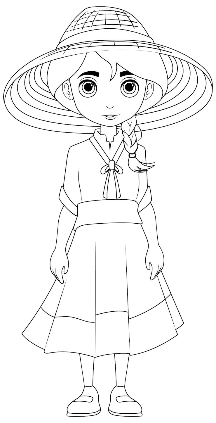 Free Vector cute woman wearing asian dress