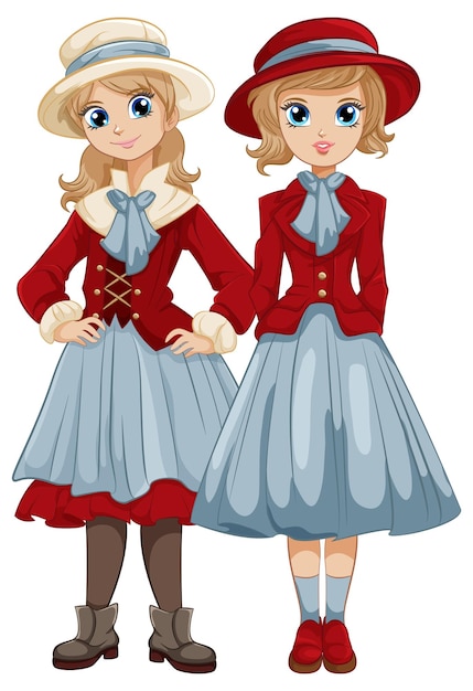 Free vector cute women friends in vintage outfit