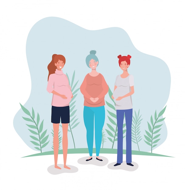 Free vector cute women pregnancy in the landscape