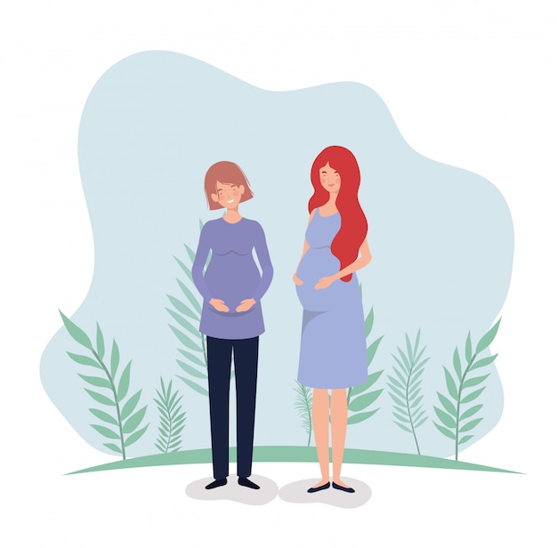 Free vector cute women pregnancy in the landscape