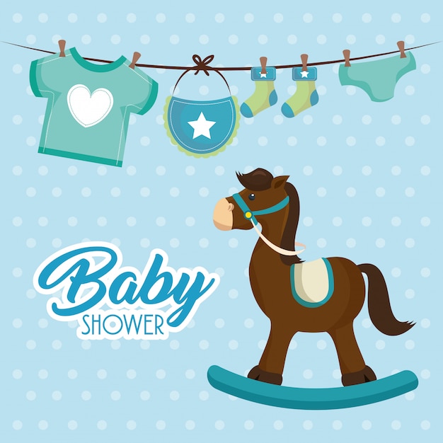 Cute Wooden Horse Baby Shower Card – Free Vector Download