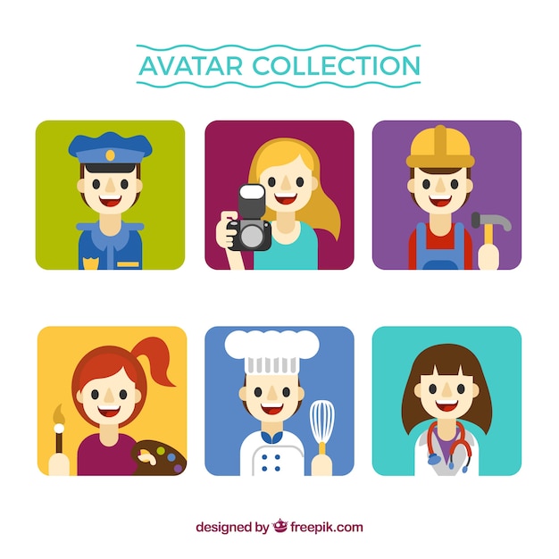 Free vector cute workers avatar collection