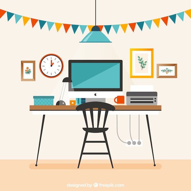 Free vector cute workplace in flat design