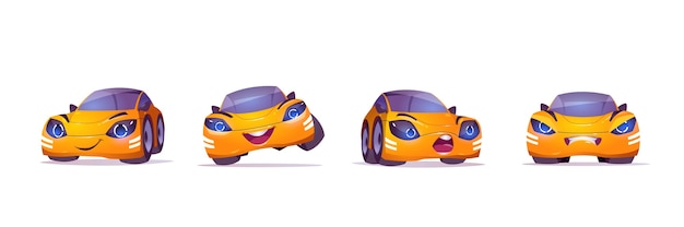 Cute yellow car character in different poses