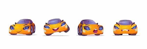 Free vector cute yellow car character in different poses