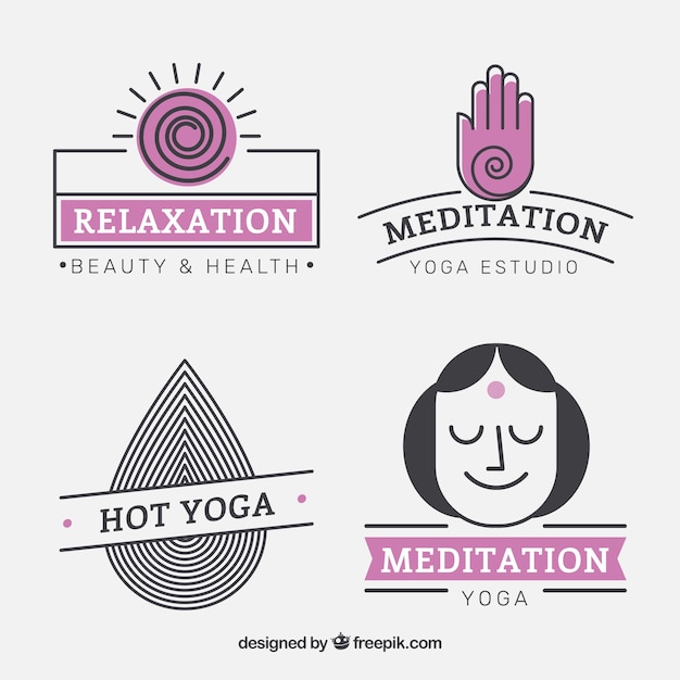 Бесплатное векторное изображение Симпатичный центр йоги логотипов пакет в стиле погонный