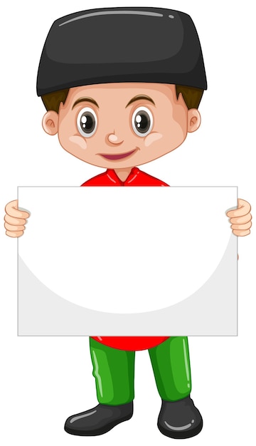 Free vector cute young boy cartoon character holding blank banner