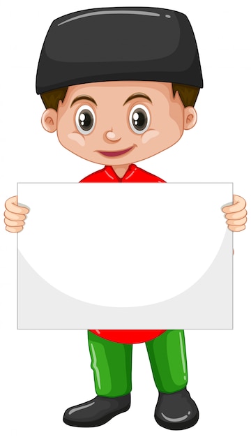 Free vector cute young boy cartoon character holding blank poster