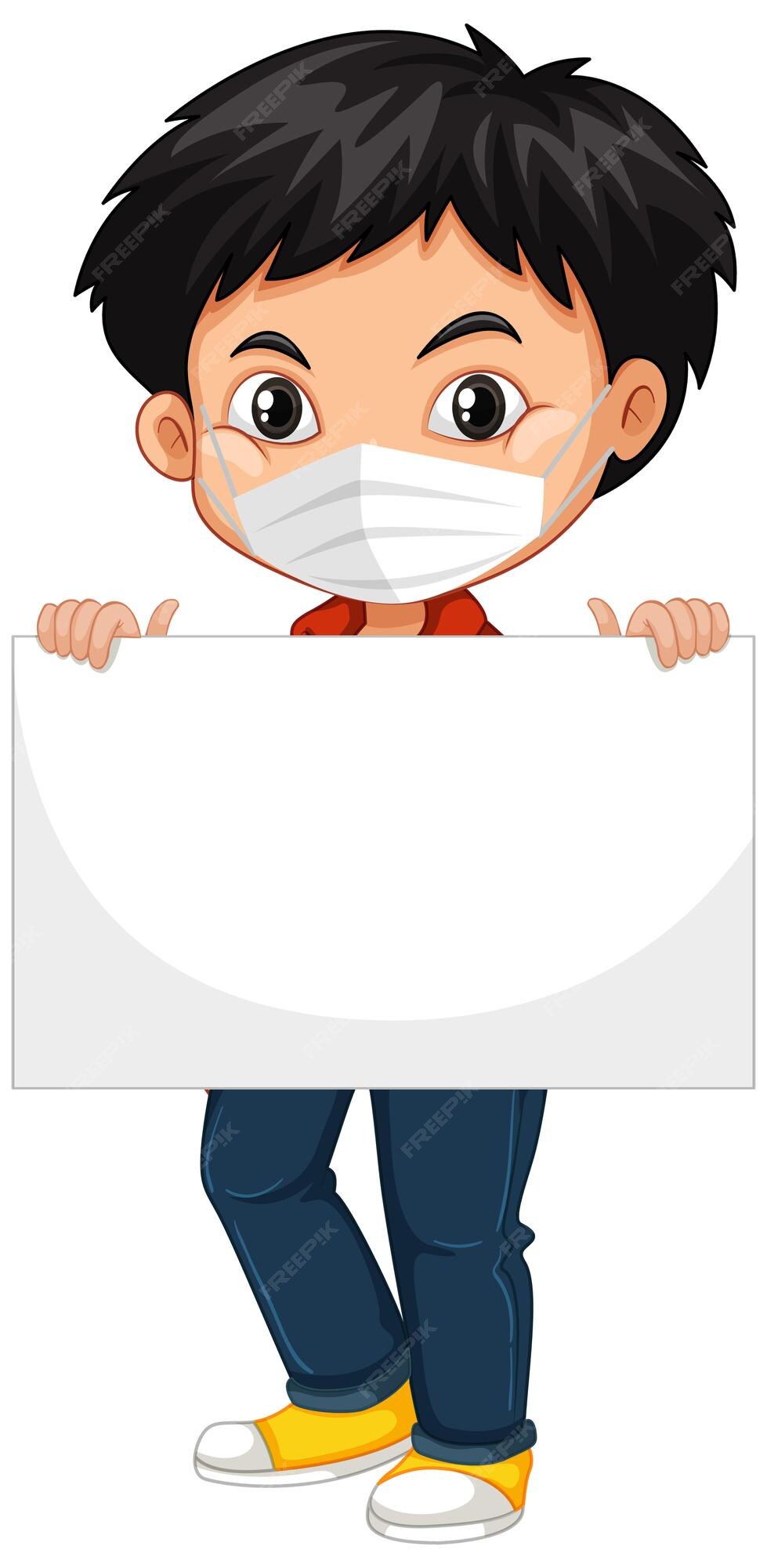 Boy covering his face with smiling mask on white background. Vector  illustration Stock Vector Image & Art - Alamy