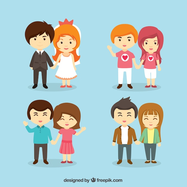 Free vector cute young couples illustration