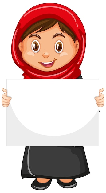 Free vector cute young girl cartoon character holding blank banner