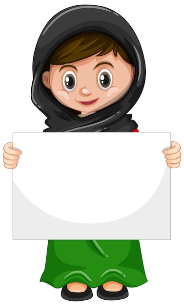 Free vector cute young girl cartoon character holding blank banner