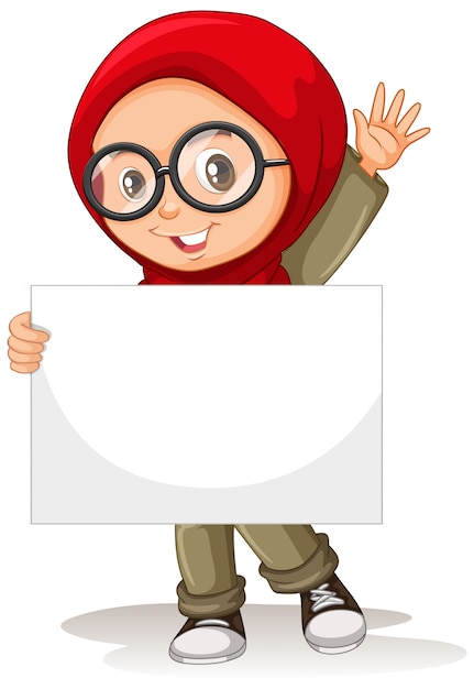 Free vector cute young girl cartoon character holding blank poster