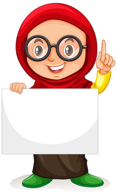 Cute young girl cartoon character holding blank poster