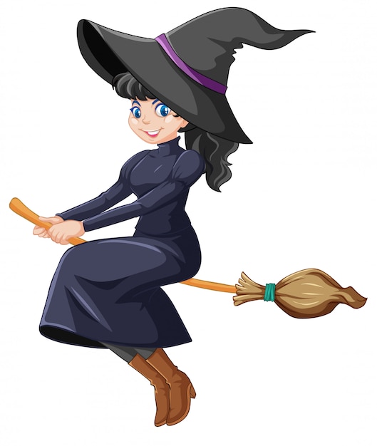 Бесплатное векторное изображение Симпатичная молодая ведьма мультипликационный персонаж
