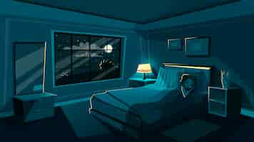 Free vector cute young woman sleeping in bedroom at night, cartoon interior.