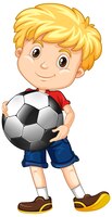 Personaggio dei cartoni animati di youngboy carino tenendo il calcio