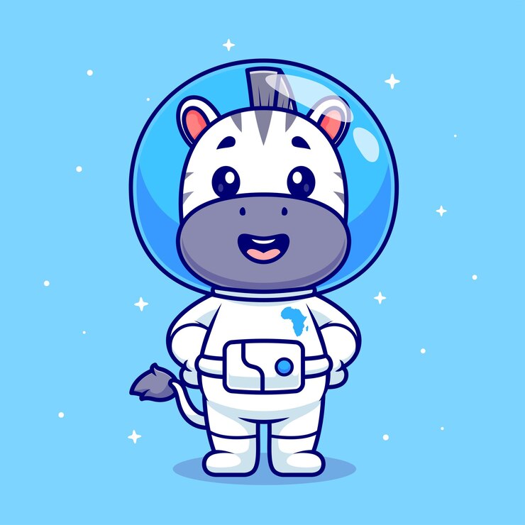 Free Vector cute zebra astronaut standing in space cartoon vector icon illustration animal science isolated