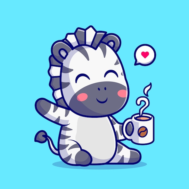 Cute Zebra Drink Coffee Cartoon Vector Icon Illustration Animal Drink Icon Concept Isolated Premium