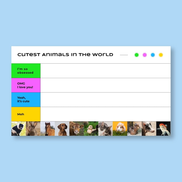 Free vector cutest animals in the world landscape tier list