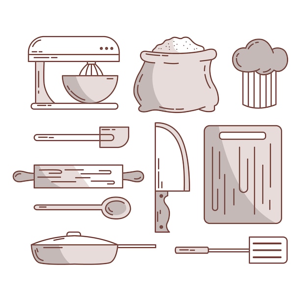Free vector cutlery and kitchen accessories sketches
