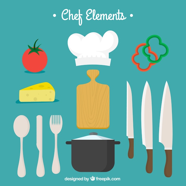 Free vector cutlery with ingredients and other cooking elements