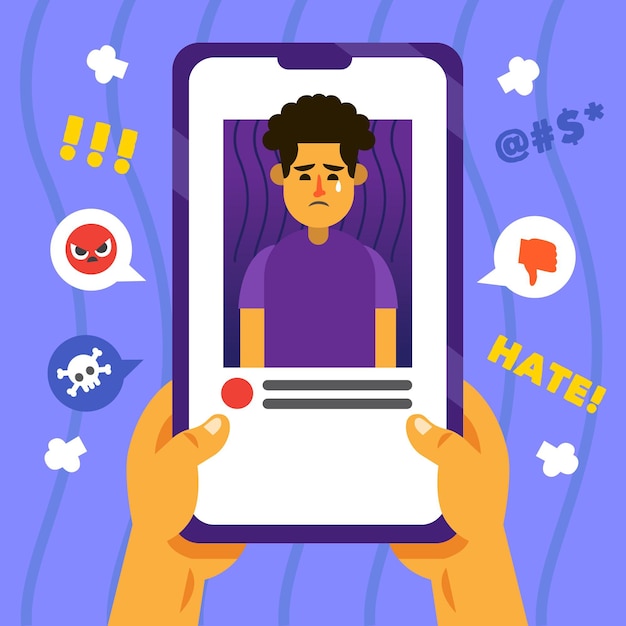 Vettore gratuito cyber bullismo interfaccia cellulare