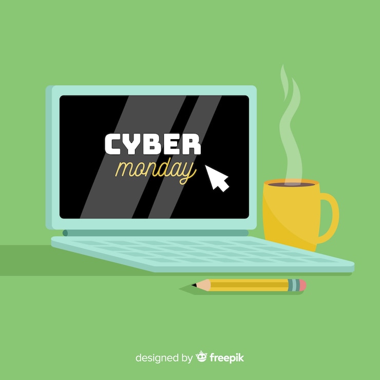 Free Vector cyber monday banner on desktop table