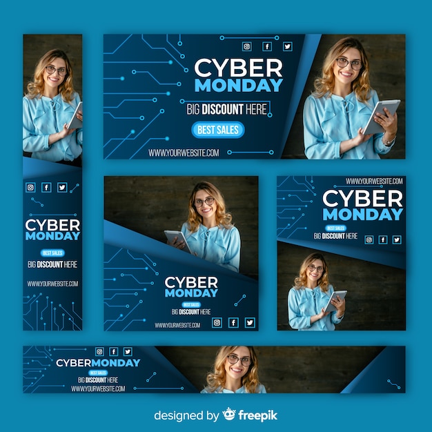 Free vector cyber monday banner template collection