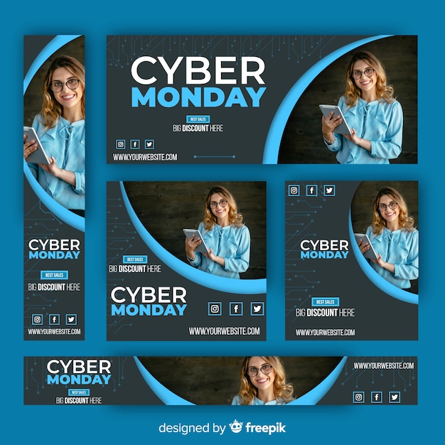 Бесплатное векторное изображение Коллекция шаблонов баннеров cyber ​​monday