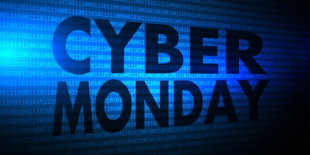 Vettore gratuito banner di cyber monday con design di codice binario