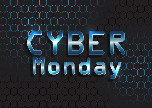 Cyber Monday banner with metallic text on hexagonal pattern