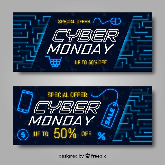 Free vector cyber monday banners in flat design