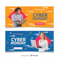 Free vector cyber monday banners with photo in flat design