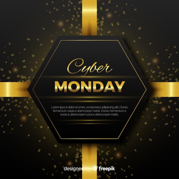 Free vector cyber monday black and golden sale background
