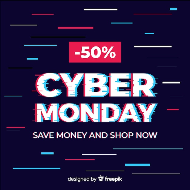 Free vector cyber monday concept with glitch effect