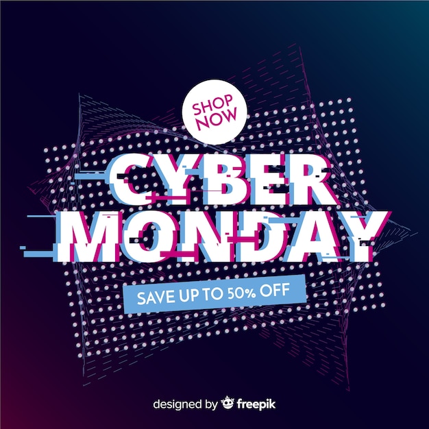 Free vector cyber monday concept with glitch effect