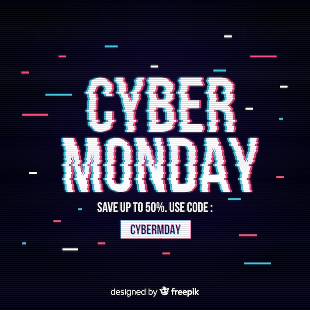 Free vector cyber monday concept with glitch effect