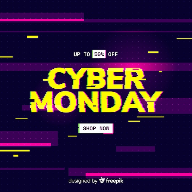 Free vector cyber monday concept with glitch effect