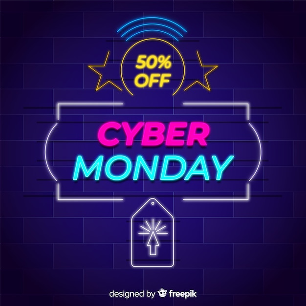 Cyber monday concept with neon background