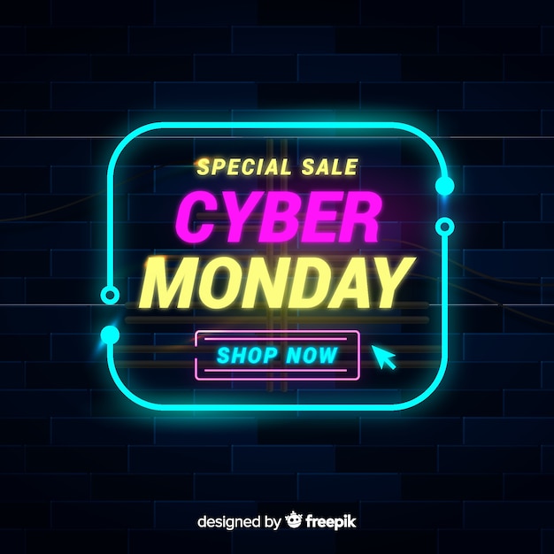 Vettore gratuito concetto di cyber lunedì con sfondo al neon
