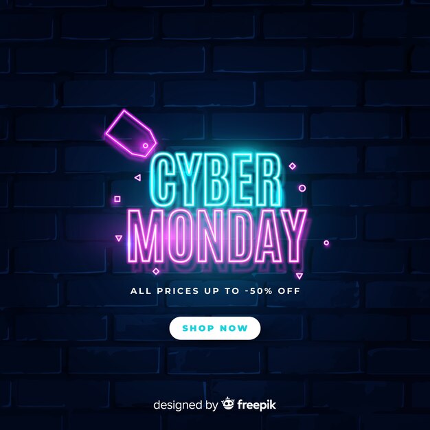 Cyber monday concept with neon design