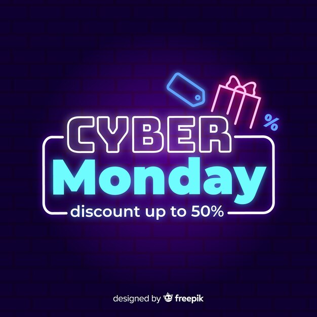 Cyber monday concept with neon design