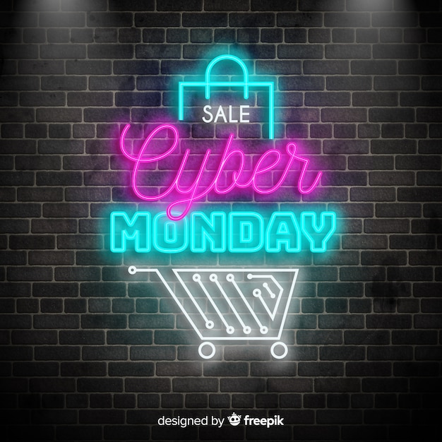 Cyber monday concept with neon design