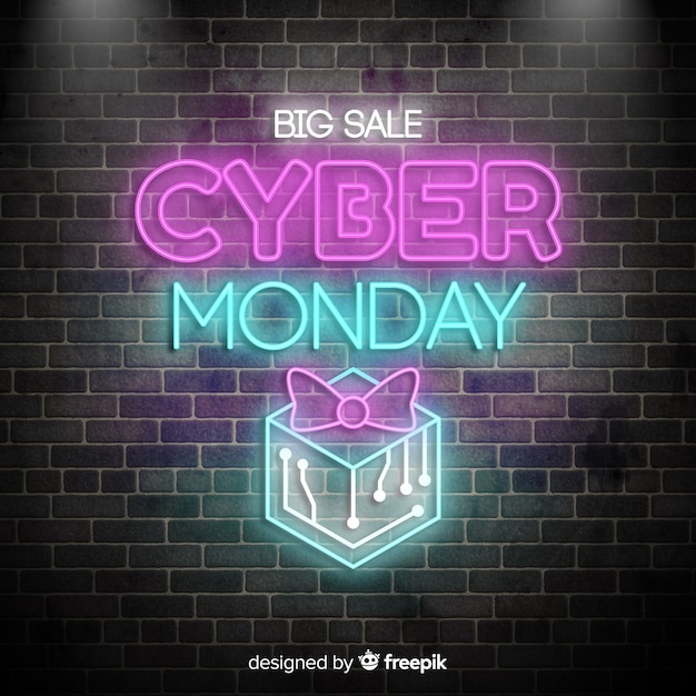 Cyber monday concept with neon design