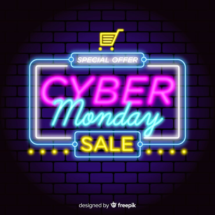 Бесплатный Вектор концепция cyber monday с неоновым дизайном