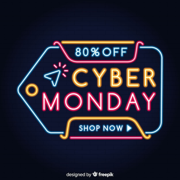 Cyber monday concept with neon design